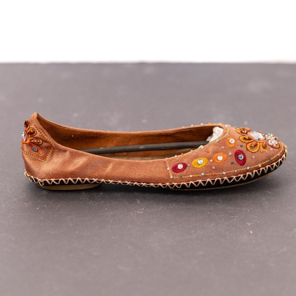 Go Max Beaded Embellished Gold Sequin Ballet Flat Shoe Women's 8.5 - Picture 3 of 7